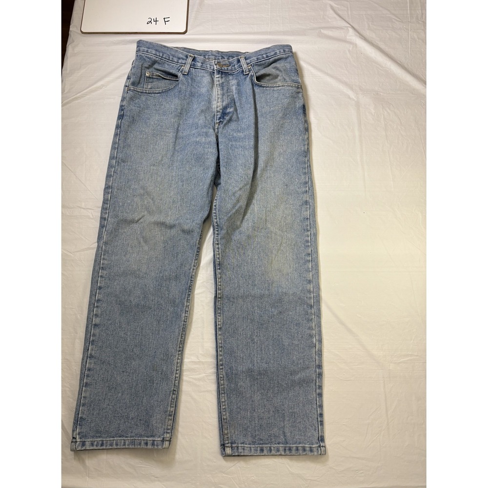 Mens Wrangler light blue denim jeans, bootcut, size 34 x 29